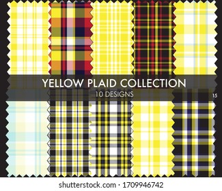 Yellow Plaid tartan seamless pattern collection includes 10 designs suitable for fashion textiles and graphics
