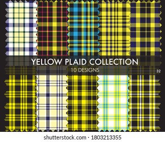 Yellow Plaid tartan seamless pattern collection includes 10 designs suitable for fashion textiles and graphics