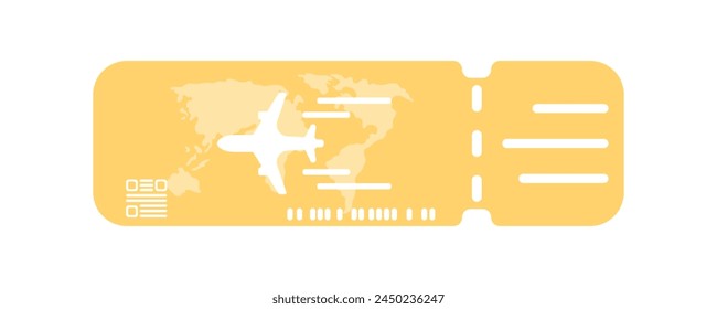 Yellow plane ticket with world map vector. Booking a ticket for travel. Tourist ticket for the plane. Air ticket vector. Boarding pass black icon. 