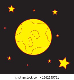 A yellow planet covered by fire vector art