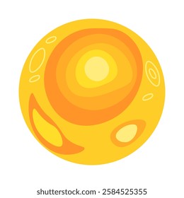 Yellow planet is located somewhere in space of universe. Cosmic body lost in interstellar space. Space day. One icon isolated on white background. Cute and cartoon.