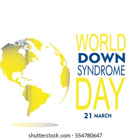 Yellow planet to one side with loop symbol  of down syndrome, white backdrop