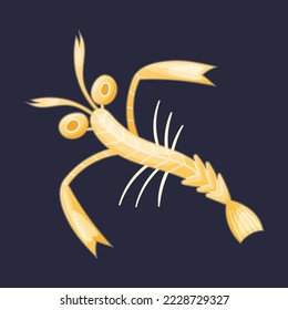 Yellow Plankton Water Organism Free Floating on Dark Background Vector Illustration