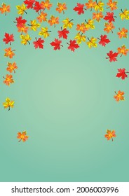 Yellow Plant Background Green Vector. Leaf Tree Frame. Red Decoration Foliage. Ground Floral Design.