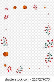Yellow Plant Background Transparent Vector. Red Graphic Texture. Colorful Leaves Floral Border. Rowan Print. Farm Illustration.