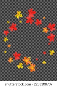 Yellow Plant Background Transparent Vector. Floral Tree Design. Red Paper Leaf. Isolated Foliage Frame.