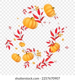 Yellow Plant Background Transparent Vector. Orange Abstract Card. Gold Leaf Foliage Template. Leaves Graphic. Wreath Border.