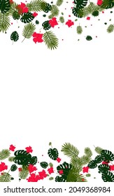 Vector blanco de fondo de planta amarilla. Tarjeta de paraíso de Strelitzia. Flora Roja. El telón de fondo de la isla. Textura de moda rosada.