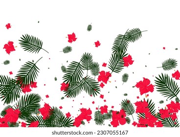 Yellow Plant Background White Vector. Leaf Fashion Design. Red Strelitzia. Paradise Card. Green Decoration Illustration.