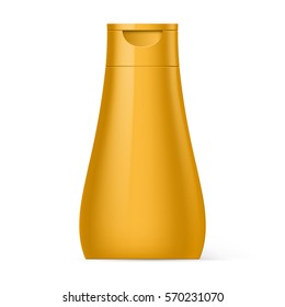 Yellow Plastic Bottle Shampoo Packaging Isolated over White Background