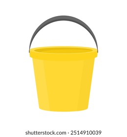 Yellow plastic bucket in cartoon style on a white isolated background. Empty bucket