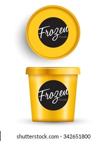 Yellow Plastic Bucket : Ice cream or Yogurt Container : Vector Illustration