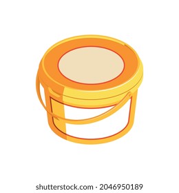 Cubo de plástico amarillo con ilustración vectorial de icono isométrico 3d de tapa