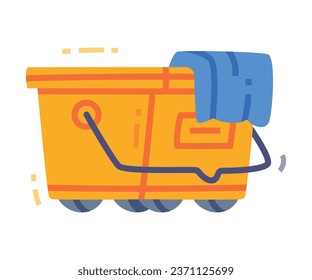 Cubo de plástico amarillo con correa para la iluminación vectorial del servicio de limpieza