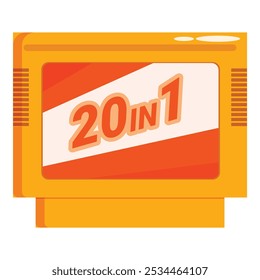 Yellow plastic cartridge for a retro game console offering a collection of 20 games in 1
