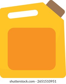 Yellow plastic container with handle and brown cap featuring an orange label, commonly used for storing liquids such as oil, detergent, or household chemicals.