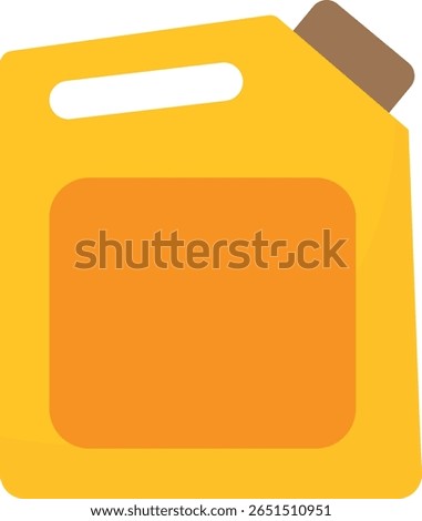 Yellow plastic container with handle and brown cap featuring an orange label, commonly used for storing liquids such as oil, detergent, or household chemicals.