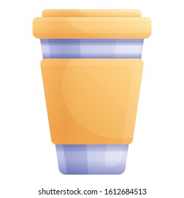 Yellow plastic cup icon. Cartoon of yellow plastic cup vector icon for web design isolated on white background
