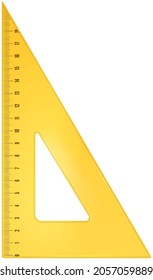 Regla triangular delta de plástico amarillo. Ilustración vectorial.