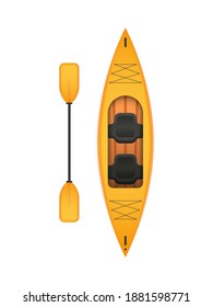 Yellow plastic kayak, part of a series of simple flat boats and water sports. Vector illustrations.