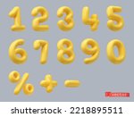 Yellow plastic numbers. 3d vector set