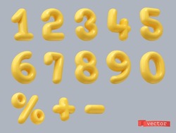 Yellow Plastic Numbers. 3d Vector Set
