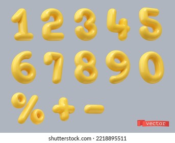 Yellow plastic numbers  3d vector set