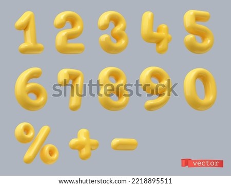 Yellow plastic numbers. 3d vector set 商業照片 © 