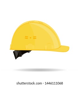 Yellow plastic protective construction helmet isolated on white background. Vector illustration.