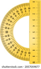 Instrumentos de regla de los protractor de plástico amarillo. Ilustración vectorial.