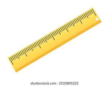 Yellow plastic ruler icon in flat style. Measuring tool vector illustration on isolated background. Stationery sign business concept.