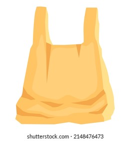 Yellow plastic shopping bag. Empty disposable package for supermarket and garbage. Used and new polythene pack, packet for purchases. Realistic flat cartoon vector illustrations isolated on white
