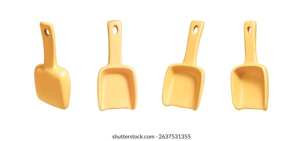 Yellow Plastic shovel 3d render illustration. shovel 3d icon set