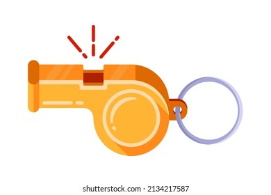 the yellow plastic whistle makes a sound. law violation. flat vector illustration.