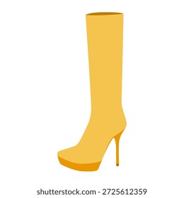 Bota de tacón de aguja de plataforma amarilla para mujer color par plano. Plataforma alta con tacón puntiagudo de otoño cápsula chic desgaste. Ilustración de moda técnica CAD maqueta Vector hombres unisex estilo de moda aislado.