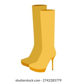 Yellow platform stiletto ankle boot women color pair. Tall platform with pointed heel luxury and refined look. Technical fashion illustration CAD mockup refined vector men unisex isolated modern style