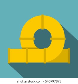 Yellow playground slider icon. Flat illustration of playground slider vector icon for web isolated on baby blue background