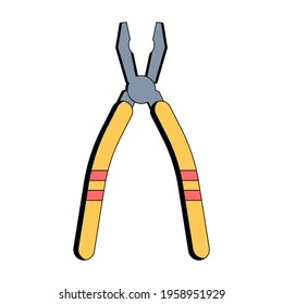 Yellow pliers. Building tool. Construction equipment. Vector illustration in flat style on white isolated background. Icon.