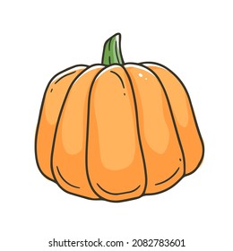 Calabaza de plumón amarillo en un sencillo estilo de doodle de dibujos animados. Ilustración vectorial aislada en fondo blanco.