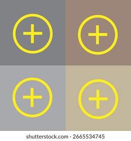 Yellow Plus Icon Set for Add Button or Medical Symbol Design