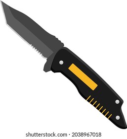 Yellow pocket knife, illustration, vector on white background.