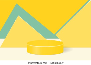 Yellow podium 3d background with geometric podium on the floor. Platforms shapes for product presentation minimal Abstract composition design, showcase, copy space, vector illustration