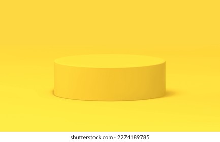 Yellow podium cylinder award arena event ceremony celebration 3d design realistic vector illustration. Pedestal round foundation basic construction retail merchandise element product presentation