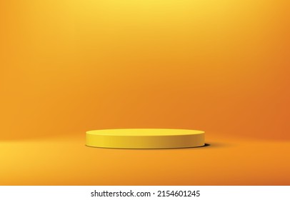 yellow podium on background abstract with gradient in studio and wall texture vector, empty room studio used for product presentation, yellow wallpaper with shine use for product shooting