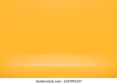 Podio amarillo para presentaciones. Estudio amarillo realista. Espacio para mostrar productos. Habitación en 3d. Cartel para anunciar el producto en el sitio web. Ilustración vectorial.