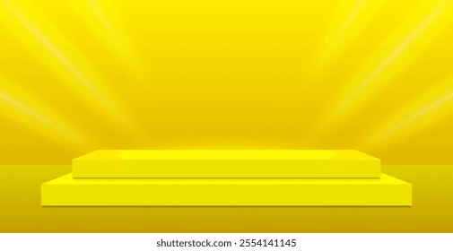 Yellow Podium Stage On Studio Background With Spotlight. Abstract Business Wallpaper. Minimal Banner. Vector Illustration