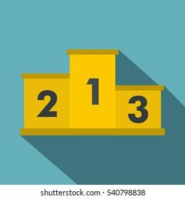 Yellow podium winners icon. Flat illustration of yellow podium winners vector icon for web isolated on baby blue background