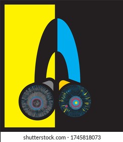 Yellow point in the left eye expresses the hope and optimism vs black point in the right eye expresses the darkness and pessimism
