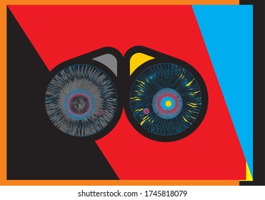 Yellow point in the left eye expresses the hope and optimism vs black point in the right eye expresses the darkness and pessimism