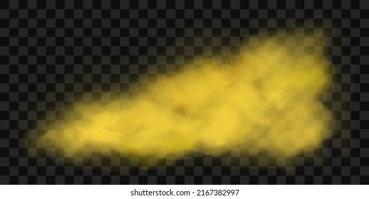 Yellow poisonous cloud of gas, fog or smoke. Realistic vector illustration, isolated on transparent background. 